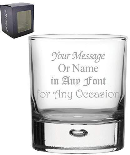 Personalised Engraved Centra Double Old Fashioned Bubble Whiskey Tumbler, Comes in Presentation Box, Personalise with Any Message or Name for Any Occasion