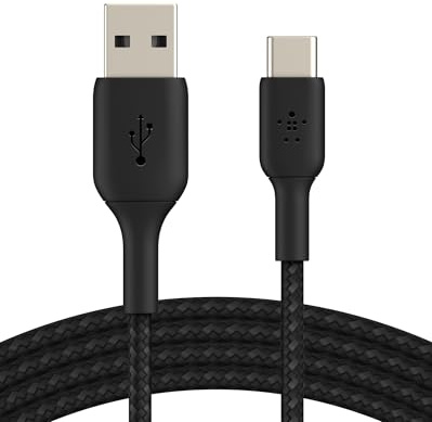Belkin BoostCharge cable USB C trenzado (cable USB-C a USB-C, cable USB Tipo C para iPhone 16, iPhone 15, Samsung Galaxy S24, S23, Google Pixel, iPad, MacBook, Nintendo Switch y otros), 2 m, negro