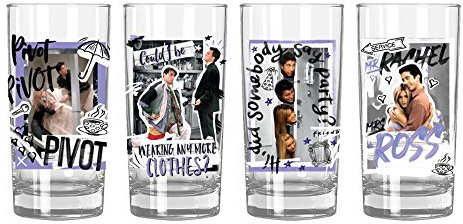 Silver Buffalo Friends Doodle Scene Citazioni 4pc. 10 once Tumbler Glass Set