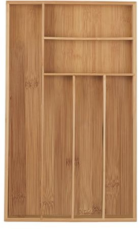 Relaxdays Besteckkasten, 6 Fächer, Bambus, Besteck & Küchenutensilien, Schubladenkasten schmal, 5 x 27,5 x 46 cm, Natur, Holz