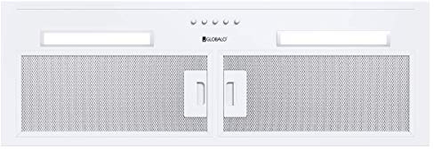 GLOBALO Dunstabzugshaube, Einbauhaube für Küche, Flachlüfter, Fettfilter, Unterbauhaube mit Beleuchtung, Einbaubreite 80 cm, 3 Leistungsstufen, Lackierter Stahl, Hadario 80.2 White, Weiß