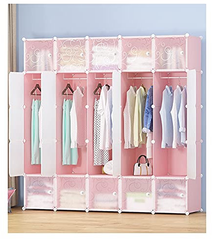 Portatile Guardaroba Cabina armadio per bambini Cabinetto di stoccaggio Semplice assemblaggio Armadio in plastica Bedroom Mobili Pannelli porte traslucidi, opzioni di dimensioni multiple Organizer Arm