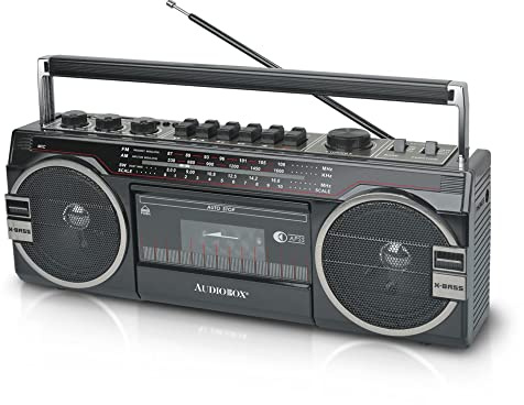 AudioBox RXC-25BT Retrobox 2 Way Speaker System Boombox w/Bluetooth Connectivity, AM/FM/SW Radio, USB and SD Card Connection, & Cassette Player, Black