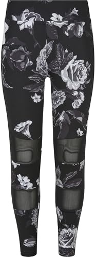 Urban Classics Girl's Tech Meshleggings, mörk blomma AOP, 146/152