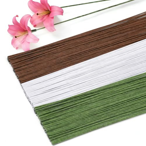 Qzma 150 Pcs Floral Wire, White Green Brown Flower Wire Stems | Wreath Making Wire Florist Wire 22 Gauge Floristry Supplies for DIY Flower Arrangement Crafts