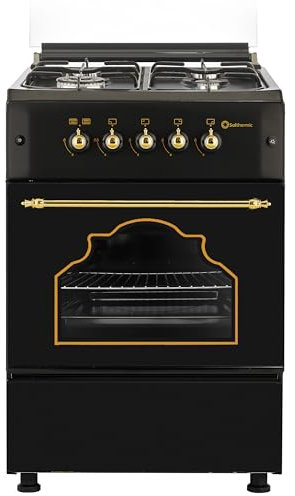 SOLTHERMIC 50 CM ANCHO F5S40G2 COCINA GAS NEGRA RUSTICA CON MANDOS DORADOS / 4 FUEGOS CON ENCENDIDO AUTOMATICO/ALTA GAMA