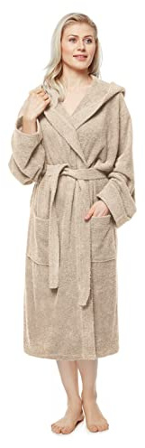 Badrock med huva för kvinnor, vaddlängd, Färg: Beige, Storlek kvinnor: XL, Storlek unisex: XL-XXL