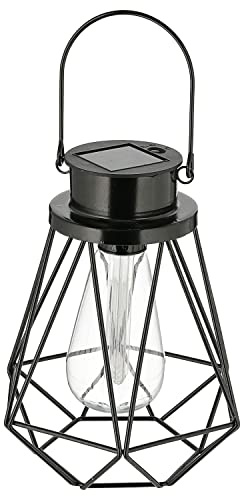 LED Solarlaterne Gitterdesign | Nostalgielampe 14x18x14cm Metall Kunststoff schwarz | Gartenleuchte Solarpanel Dekoleuchte
