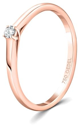 EDELIND Diamant Verlobungsring Damen Gold 750 Diamantring 0.05 Ct aus Rosegold - Ringgröße 56 (17.8) - mit Schmuck Geschenkbox - Symbol der Liebe