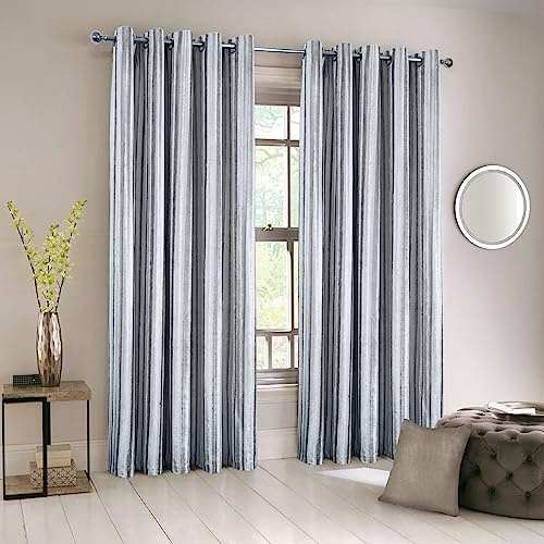 always4u Rideau 100% Occultant en Velours à Longues Rayures, Double Rideaux Isolation Thermique avec Oeillets, pour Salon Chambre Cuisine, Élégant,Argent Clair 140x245cm Lot de 2