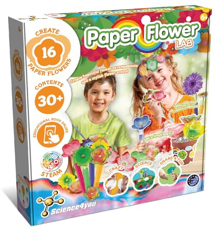 Science4you Kit de fabricación de flores de papel para niños a partir de 6 años: haz tu propio kit de manualidades de 16 flores de papel para niños, juguete creativo que combina artes y manualidades +