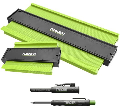 TRACER Konturenlehre x 2 und Tieflochmarker Bleistift. 130mm und 250mm Konturenlehre mit Feststeller. Konturen Markier werkzeuge für Laminat Fliesen Teppiche Fußböden.Geschenk für Männer Vater Ehemann
