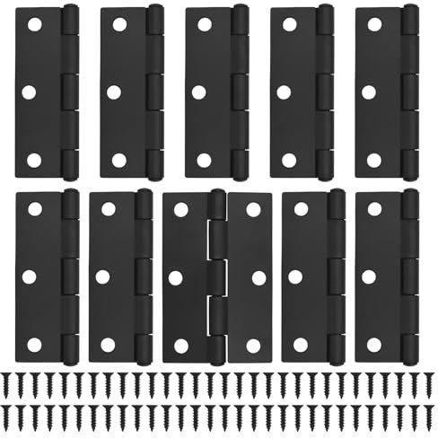 JJWNMLL Black Door Hinges 10 pcs - 75mm (3 Inch) Cupboard Door Hinge with 60 pcs Black Screws Door Hinges Internal for Home Furniture Wooden Door Hinge