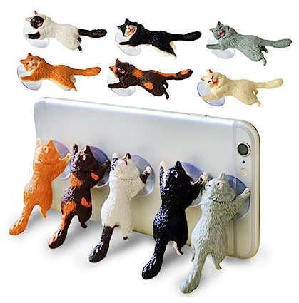 Didiseaon Resin Cartoon Cat Mobile Phone Sucker Desktop Suction Cup Phone Holder Stand Universal Bracket for Tablets and Sturdy and Reusable