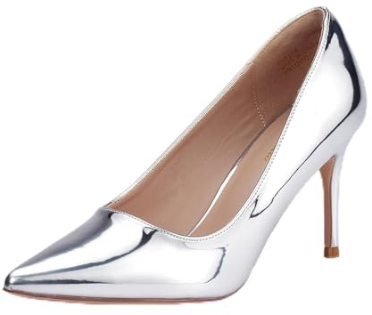 GENSHUO Dam stilett höga klackar sexig spets tår stilett lackpumps 8 cm (3,15 tum) klassiska stängda klackskor med pennaklack party bröllop högklackade skor för kvinnor, Silverlack läder, 42 EU