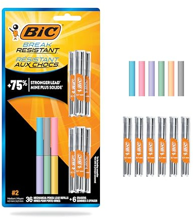 BIC Bruchfester Druckbleistift mit Stoßdämpfung und Jumbo-Radiergummi, 12 Stück | Schwarzer Schaft, 0,7 mm, extra starke Mine, nachfüllbar und einziehbar, glattes Schreiben, bruchfestes Design