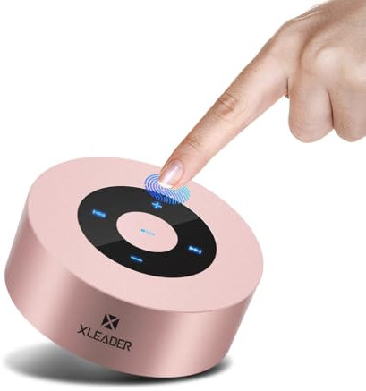 Xleader A8 Altavoz Bluetooth Potente pequeño (Embalaje de Caja de Regalo) Mini Altavoces Bluetooth 5.3 con AUX,Micro SD,Micrófono,Diseño táctil LED,12 Horas,para iPhone,Ducha,Oficina,Regalos,Rosa