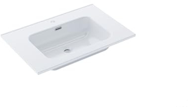 BAIKAL Lavabo Rectangular sobre Encimera | Cerámico en Blanco Brillo | Fondo 46cm | Ancho 71cm