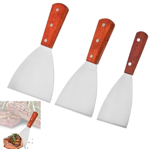 Grillspachtel, Pancha Spachtel, Grillwender, 3 Stück Teppanyaki-Spatel, Grillspatel-Set aus Edelstahl, Grill Zubehör, für Küche, Kochen, Teppanyaki, Barbecue, Steak, Pizza