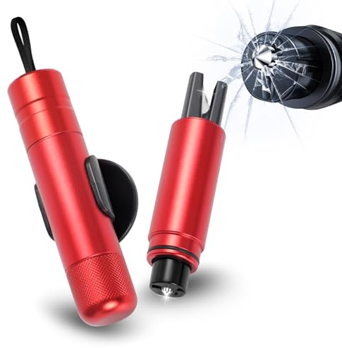 Sosayet 2 In 1 Gurtschneider Notfallhammer - 2 Stück Hammerdex Glasbrecher - Notfallhammer Auto mit Gurtschneider - Aufgerüstet Emergency Rescue Tool - Sicherheitshammer Auto fürs Bus, PKW, LKW (Rot)