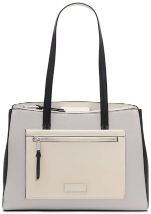 Calvin Klein Damen Hadley Tote Bag - 2 in 1, veganes Leder, 5 Taschen, Schwarz/Cherub White/Dove, Einheitsgröße
