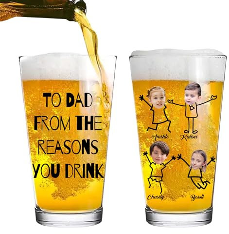 Vaso de cerveza personalizado para el día del padre con texto en inglés «To Dad from The Reasons You Drink» de 1 a 8 pulgadas, vaso de vidrio grabado con láser, regalo para papá, abuelo, marido