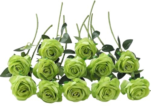 Sousi 12 PCS künstliche Rosen Seidenblumen, einzelne Lange Stiel gefälschte Rose Braut Hochzeit Bouquet realistische Blume für Haus Geburtstag Party Arrangment Dekoration (Grün)