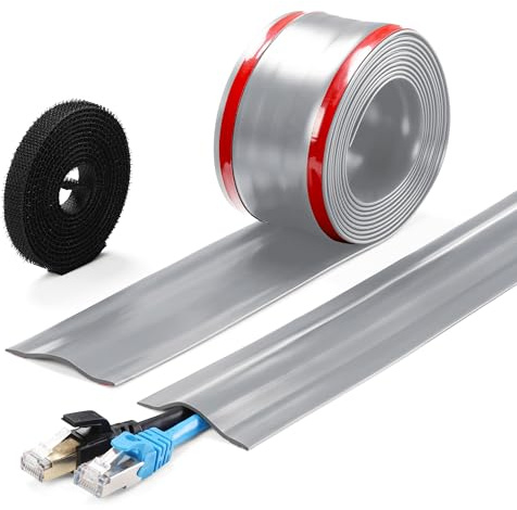 ZhiYo Boden-Kabelbrücke 2,5 m, Weiche PVC Kabelabdeckung für Teppich & Böden, Kabelverstecker und Schutz für Büro, Homeoffice & Gewerbe,Grau | Selbstklebende Kabelabdeckung, Kabelmanagement-Kabelschutz für gewerbliche Büroteppich/Böden/Wand, Grau