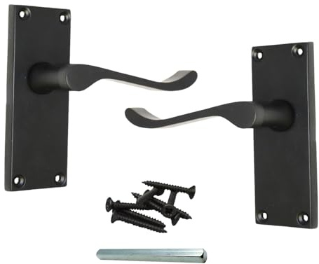 Epsom Door Handle Matt Black Scroll Door Handle Set - Victorian Style Internal and External Lever Door Handles with Backplate (Pair of Handles)