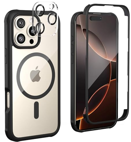 Leedia Kompatibel mit Magsafe iPhone 16 Pro Hülle 360 Grad Schutz Schwarz | Ganzkörper Schutzhülle mit Eingebauter Panzerglas Displayschutz Stoßfest Case Handyhülle für iPhone 16 Pro 6.3
