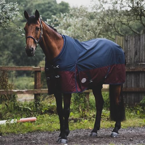 eQuitack Your Passion Is Our Mission Outdoor Winterdecke Turnout 100% Wasserdicht 1200 Denier Regendecke mit Fleece Lining - Navy/Burgundy 155cm