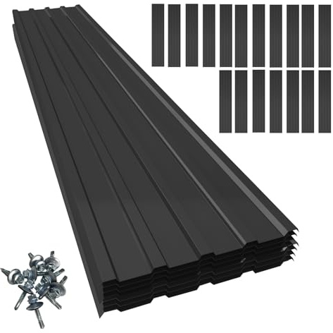 18 pcs Galvanized Steel Roof Panels,L42.52×W17.72 Inch Metal Roof Panels,Corrugated Tin Roofing Panels Roof Protector for Garages Black