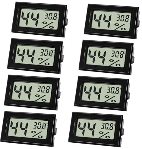 Farerkass 8 Pezzi Igrometro Ambiente Interno, Mini Termometro Digitale, Sensore Umidità con LCD per Serra, Cameretta, Cantina per Camera del Bambino, Casa, Ufficio, Camera da Letto, Cantina（Nero）