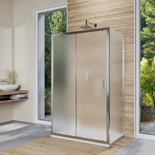 Box Doccia 3 Lati 70X120X70 cm Con Porta Scorrevole e Due Pareti Fisse Vetro Temperato Opaco 6mm Reversibile Profilo Alluminio Cromato Mod. Ustica