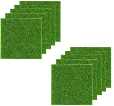 MYLERCT 10 Stück Modellbau Rasen, 15 x 15 cm Kunstrasen Miniaturgarten,5 mm Miniatur Rasen Dekoration, Kunstrasen Klein zum Basteln für Terrasse Landschaftsdekoration DIY, Miniatur Garten Deko
