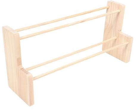 BEBEMOKO Holz Bandorganizer Aufbewahrungsständer Mit Stange Robustes Holz Doppelstock Bandhalter Für Geschenkband Und Bastelbänder Ordentliche Aufbewahrung Für Bastelzimmer Und Geschenkverpackung