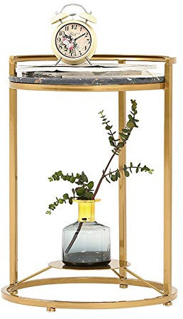 MEILISHAOMEI Beistelltisch, Wohnzimmer, Marmor, Kleiner runder Tisch, Telefontisch, goldenes Schmiedeeisen, 2-lagiger Ecktisch, Snacktisch, 43,2 x 55,6 cm (Farbe: Schwarz)