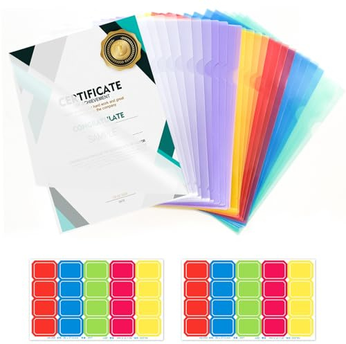 Realjoy 28 stycken dokumentmappar, genomskinliga A4-mappar i 6 färger, dokumentmapp med etiketter, dokumentmapp för skola och kontor (21,7 x 31,8 cm)