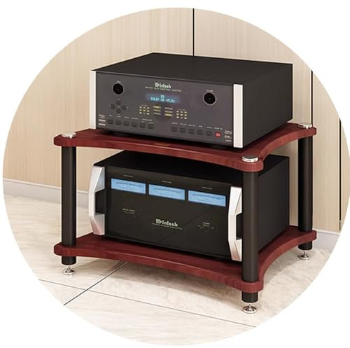 IMUNKT Verstärker-Rack-Regal HiFi Regal, Audio-Video Komponentenschrank, 1/2/3/4 Ebenen, Holz-Stereo-Regal, Medienspeicher Rack Mit Stoßdämpfenden Füßen(Teak,2Tier-60x48x40cm)