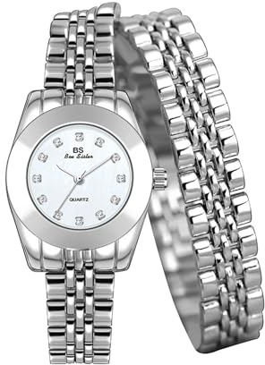 SLYHHZHMY Damenuhren Doppellünette Kettenuhren Runde Armbanduhren Klassische Quarzuhren Damenuhren Aus Edelstahl (Silber)