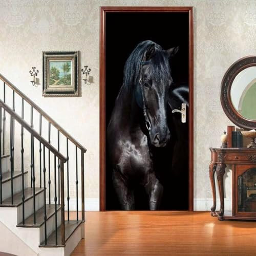 Türbekleben Pferd Türtapete, Selbstklebend TürPoster Pferd Türbilder, 3D Fototapete Türfolie Poster Tapete Türaufkleber XXL Tür Tapeten 90 x 200 cm q7090