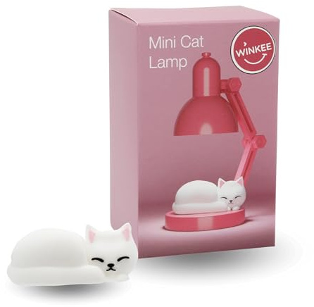 Winkee Mini Lampe Katze, Leselampe für Kinder, BPA-frei | Niedliche, tragbare Nachtlampe mit Batterie für Schlafzimmer, Schreibtisch, Reisen und Camping