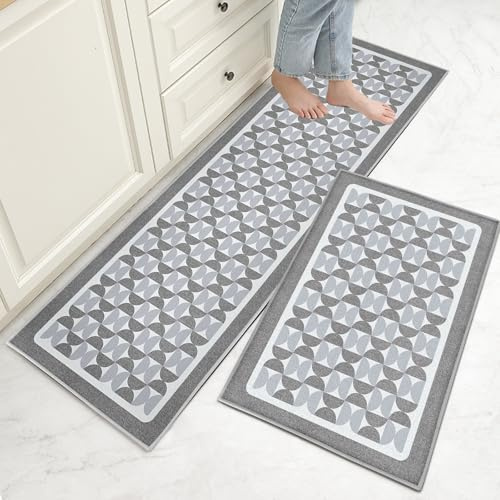 Hoimlm Küchenteppiche 2 Stück, Rutschfestes Küchenmatten, Küchenmatten Set Mit Schiebeaufkleber für Badezimmer/Wohnzimmer Flur, rutschfest Wasserdicht & Leicht abwaschbar (Style G, 40x60+40x120cm)