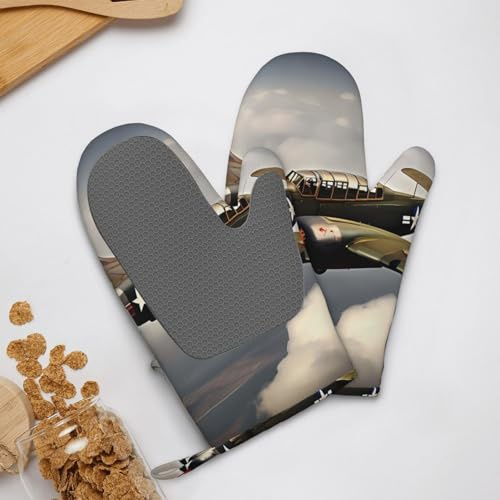 Lot de 2 gants de cuisine en silicone, résistants à la chaleur, antidérapants, doublure en coton doux, gants de cuisson, avion, barbecue, pour cuisine, barbecue, micro-ondes, gants de cuisine