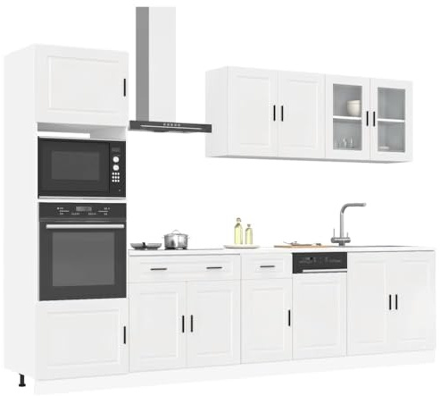 Emmtore 7-TLG. Küchenschrank Holzwerkstoff, Küchenzeile Einbauküche, Schrank-Set, Unterschrank, Küchenschrank, Hängeschrank Hochglanz-Weiß
