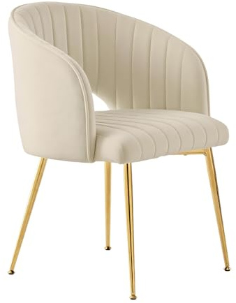 SUPPNEED Samt Esszimmerstuhl, Stuhl Esszimmer, Polsterstuhl mit Armlehne, Gebogene Rückenlehne, Schminkstuhl mit Gold Beine, Sessel für Küche, Wohnzimmer, Schlafzimmer (1, Weiß)
