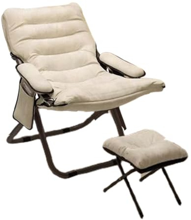 Generisch Poltrona Sdraio Da Interno, Relaxsessel Gepolstert Mit Hocker, Campingstuhl Klappbar, Sonnenstuhl Relaxsessel, Bodensofa Angelstuhl, für Wohnzimmer Schlafzimmer Büro(White)