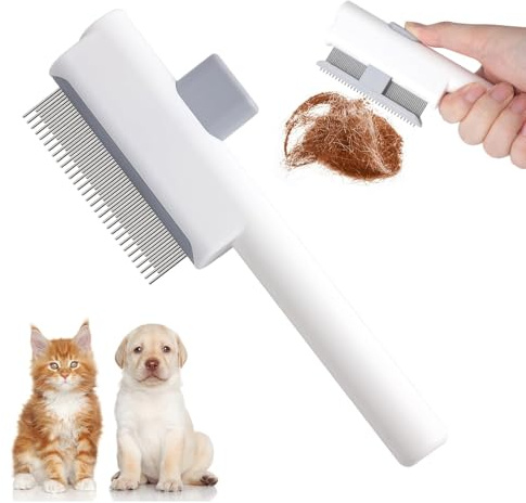 2Pcs Pet Hair Remover Comb for Cats & Dogs – Self-Cleaning Grooming Brush with Release Button, Anti-Slip Handle, Gentle & Efficient Fur Removal for Shedding, Dander, Tangles