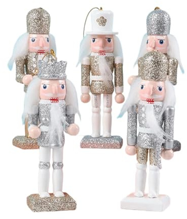 JWQFBC 5 Pezzi Da 5,12 Pollici Schiaccianoci Ornamenti Bomboniere per Feste Foto Props in Legno Da Appendere