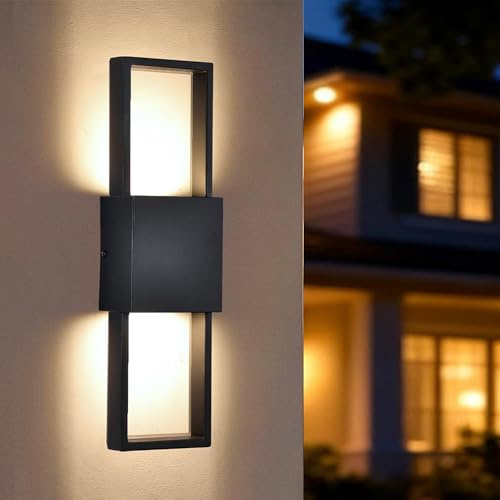 Alighting 10W LED Außenwandleuchte Up & Down, 3000K Warmweiß, Schwarz Matt, Metall & Glas Wandleuchte, Fest Verdrahtet, IP44 Wetterfeste Außenlampe für Hauswand, Balkon & Terrasse